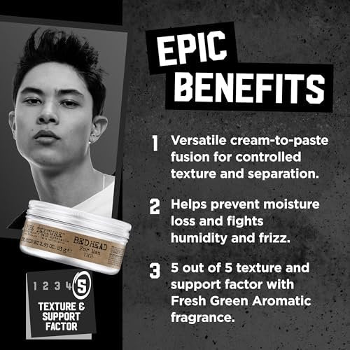 TIGI Bed Head for Men Pure Texture Haar-Modellierpaste – Für Textur & Separation – Vielseitige Creme-Paste-Fusion – Für Herrenfrisuren – Auf feuchtem & trockenem Haar – 2,93 oz (2er-Pack)