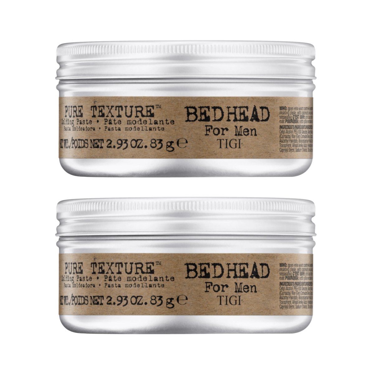 TIGI Bed Head for Men Pure Texture Haar-Modellierpaste – Für Textur & Separation – Vielseitige Creme-Paste-Fusion – Für Herrenfrisuren – Auf feuchtem & trockenem Haar – 2,93 oz (2er-Pack)