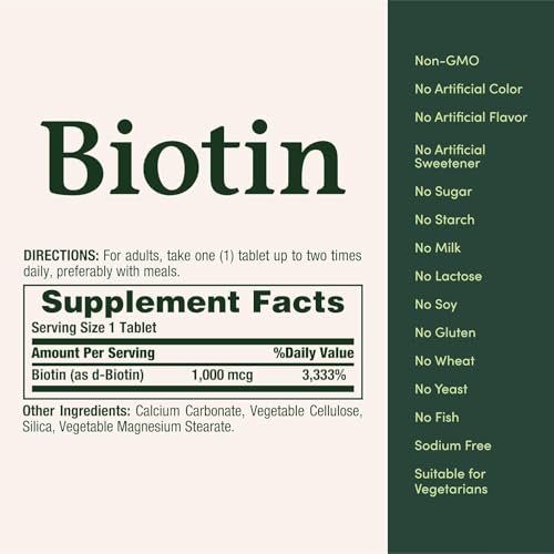 Nature's Bounty Biotin 1000 mcg Tabletten – 2er-Pack mit 200 Tabletten für gesunde Haare, Haut und Nägel
