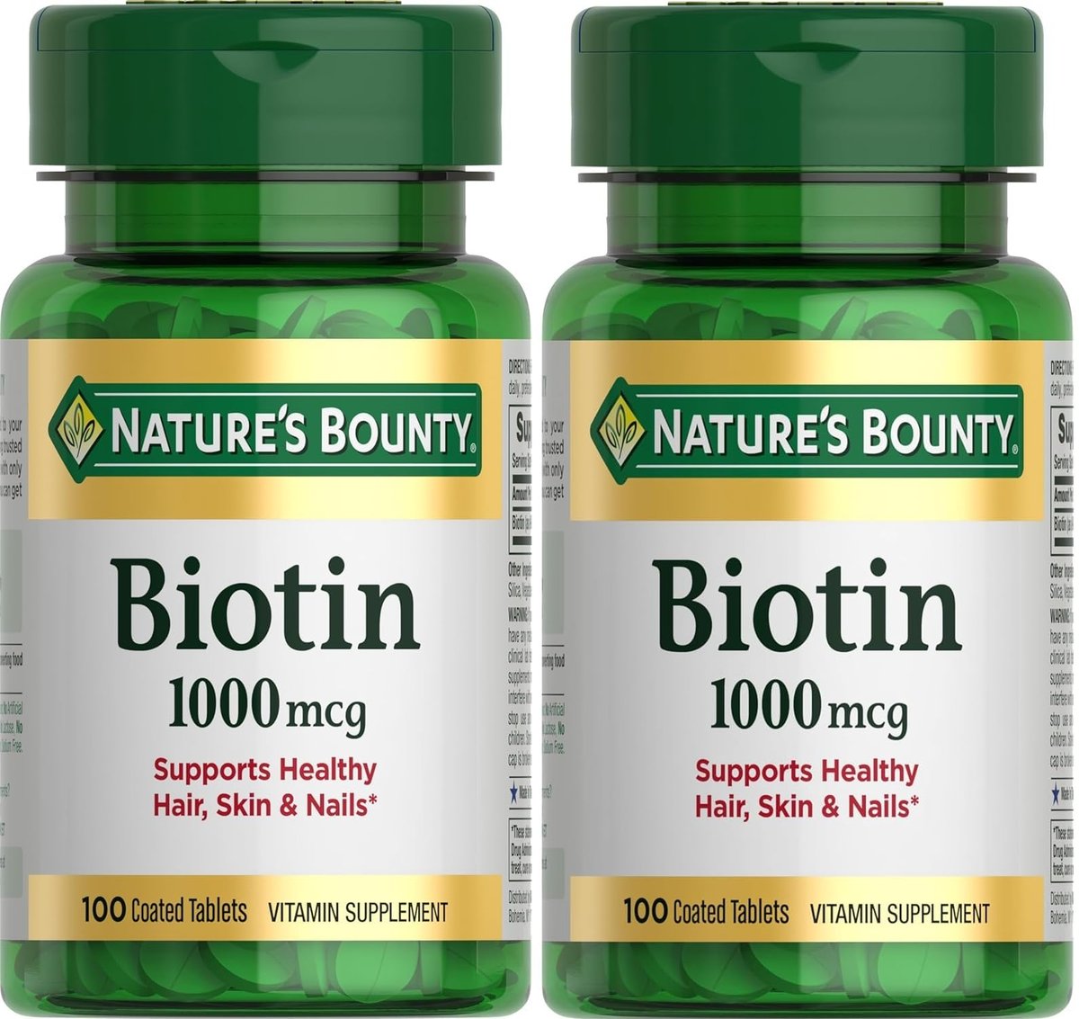 Nature's Bounty Biotin 1000 mcg Tabletten – 2er-Pack mit 200 Tabletten für gesunde Haare, Haut und Nägel