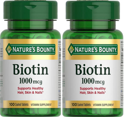 Nature's Bounty Biotin 1000 mcg Tabletten – 2er-Pack mit 200 Tabletten für gesunde Haare, Haut und Nägel