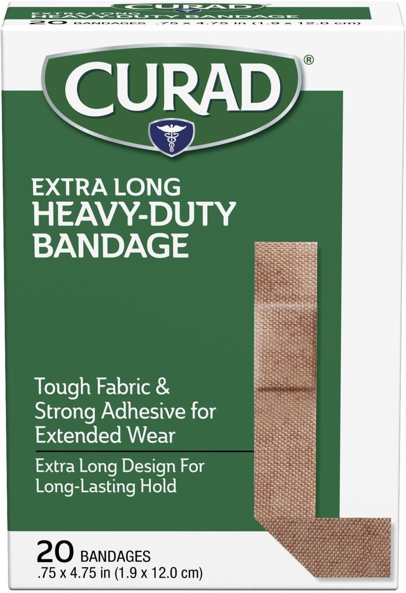 CURAD Heavy Duty Verband Extra Lang 20 Stück 0,75 x 4,75 Zoll (2er-Pack) – Starke Haftung für große Wunden