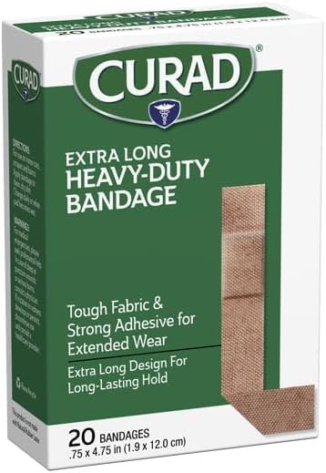 CURAD Heavy Duty Verband Extra Lang 20 Stück 0,75 x 4,75 Zoll (2er-Pack) – Starke Haftung für große Wunden