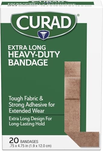 CURAD Heavy Duty Verband Extra Lang 20 Stück 0,75 x 4,75 Zoll (2er-Pack) – Starke Haftung für große Wunden