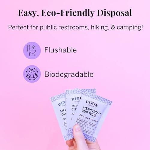 Pixie Feminine Wipes – Spültuch, biologisch abbaubar & pH-ausgeglichen – einzeln verpackte Tücher für unterwegs & öffentliche Toiletten – Reinigung für Menstruationstassen & -scheiben (1 Packung mit 20)