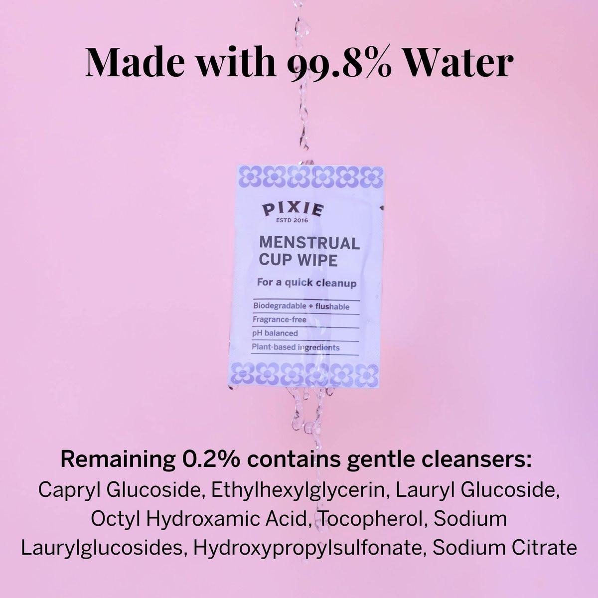 Pixie Feminine Wipes – Spültuch, biologisch abbaubar & pH-ausgeglichen – einzeln verpackte Tücher für unterwegs & öffentliche Toiletten – Reinigung für Menstruationstassen & -scheiben (1 Packung mit 20)