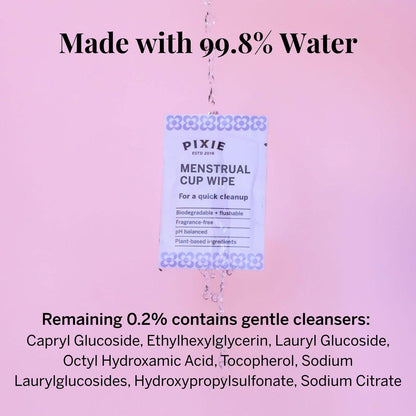 Pixie Feminine Wipes – Spültuch, biologisch abbaubar & pH-ausgeglichen – einzeln verpackte Tücher für unterwegs & öffentliche Toiletten – Reinigung für Menstruationstassen & -scheiben (1 Packung mit 20)