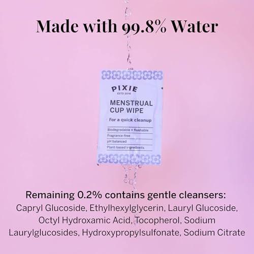 Pixie Feminine Wipes – Spültuch, biologisch abbaubar & pH-ausgeglichen – einzeln verpackte Tücher für unterwegs & öffentliche Toiletten – Reinigung für Menstruationstassen & -scheiben (1 Packung mit 20)