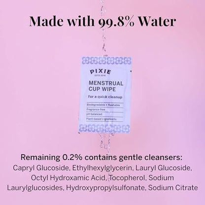 Pixie Feminine Wipes – Spültuch, biologisch abbaubar & pH-ausgeglichen – einzeln verpackte Tücher für unterwegs & öffentliche Toiletten – Reinigung für Menstruationstassen & -scheiben (1 Packung mit 20)