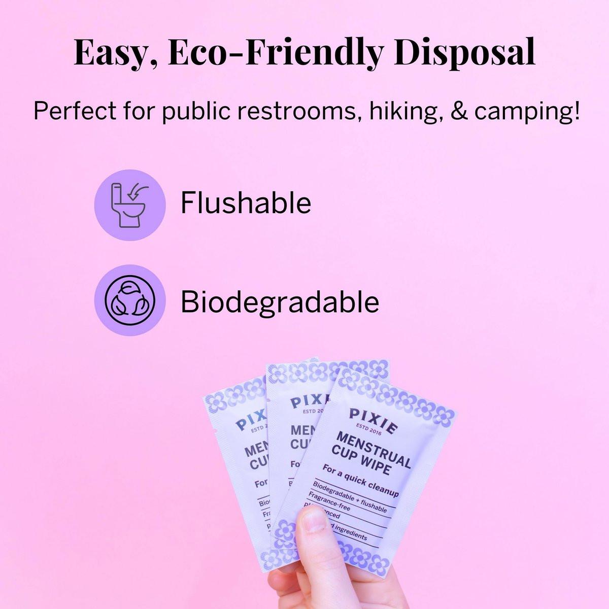 Pixie Feminine Wipes – Spültuch, biologisch abbaubar & pH-ausgeglichen – einzeln verpackte Tücher für unterwegs & öffentliche Toiletten – Reinigung für Menstruationstassen & -scheiben (1 Packung mit 20)