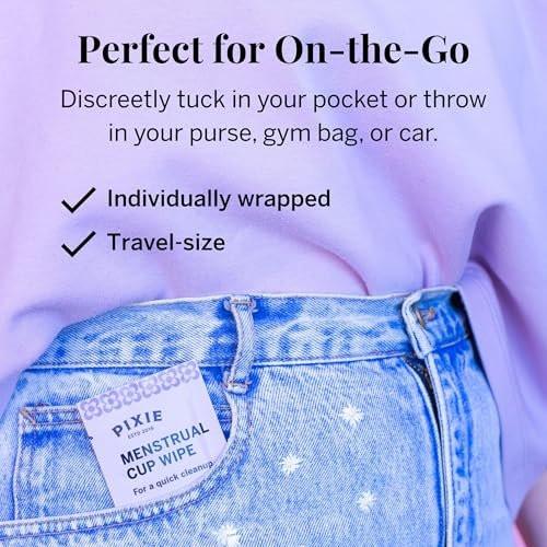 Pixie Feminine Wipes – Spültuch, biologisch abbaubar & pH-ausgeglichen – einzeln verpackte Tücher für unterwegs & öffentliche Toiletten – Reinigung für Menstruationstassen & -scheiben (1 Packung mit 20)