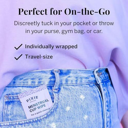 Pixie Feminine Wipes – Spültuch, biologisch abbaubar & pH-ausgeglichen – einzeln verpackte Tücher für unterwegs & öffentliche Toiletten – Reinigung für Menstruationstassen & -scheiben (1 Packung mit 20)