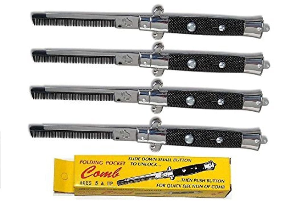 RINCO Novelty Switch Blade Kamm – 4 Stück pro Bestellung (Schwarz, Kunststoff)