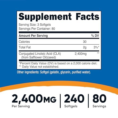 Nutricost CLA 800 mg, 240 Weichkapseln – Hochdosiertes konjugiertes Linolsäure Präparat