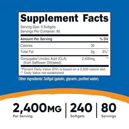 Nutricost CLA 800 mg, 240 Weichkapseln – Hochdosiertes konjugiertes Linolsäure Präparat