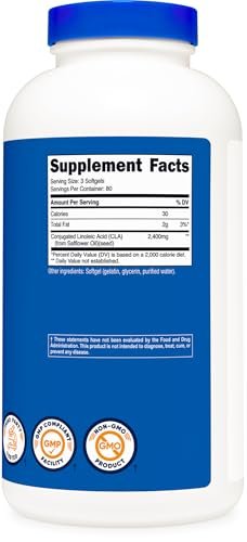Nutricost CLA 800 mg, 240 Weichkapseln – Hochdosiertes konjugiertes Linolsäure Präparat