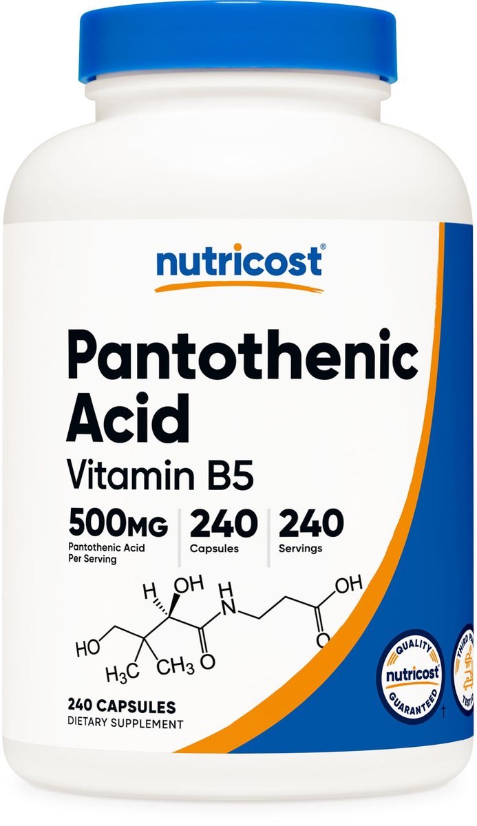 Nutricost Pantothensäure (Vitamin B5) 500 mg, 240 Kapseln – Hochdosiertes Nahrungsergänzungsmittel