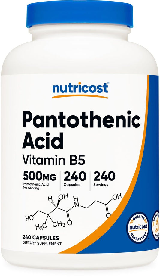 Nutricost Pantothensäure (Vitamin B5) 500 mg, 240 Kapseln – Hochdosiertes Nahrungsergänzungsmittel