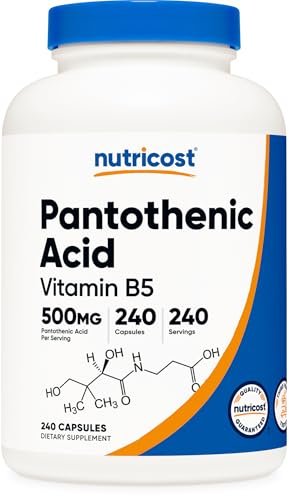 Nutricost Pantothensäure (Vitamin B5) 500 mg, 240 Kapseln – Hochdosiertes Nahrungsergänzungsmittel