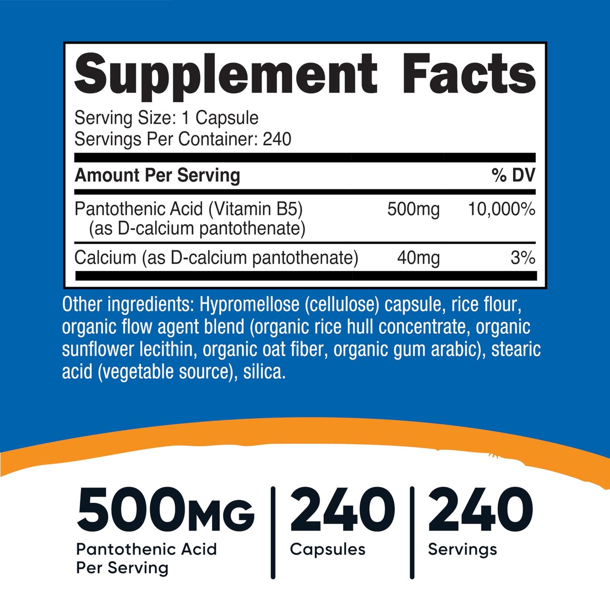 Nutricost Pantothensäure (Vitamin B5) 500 mg, 240 Kapseln – Hochdosiertes Nahrungsergänzungsmittel