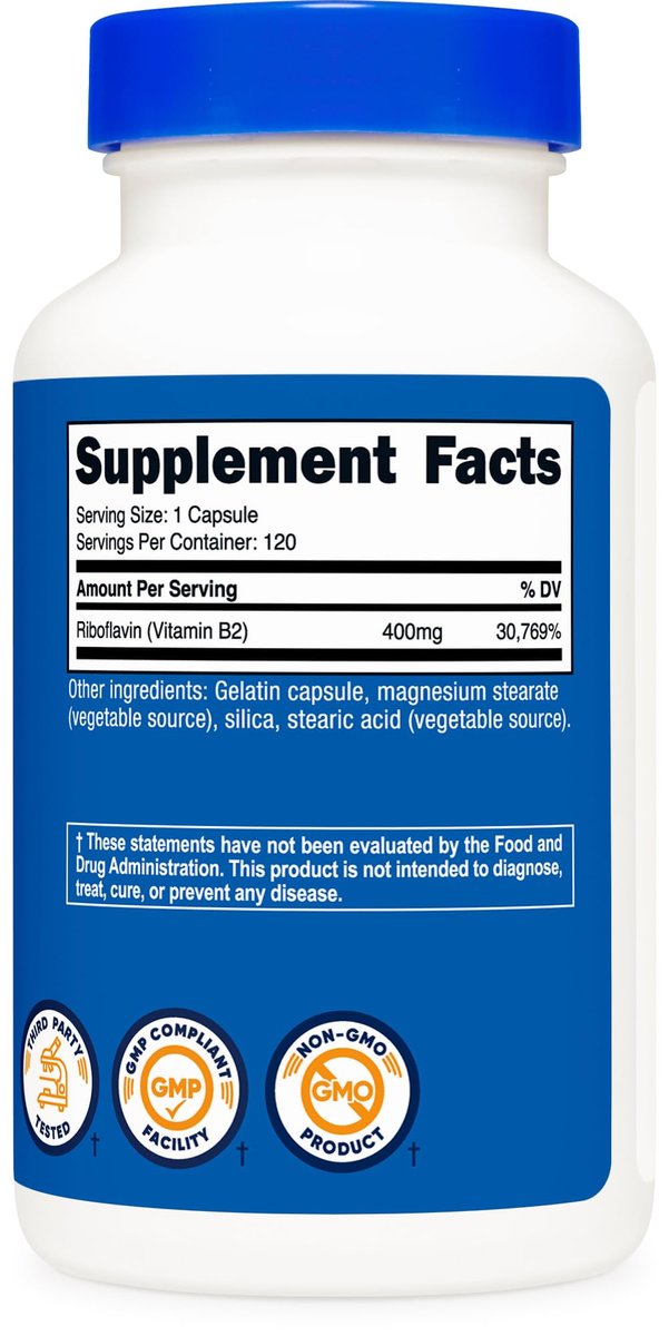 Nutricost Vitamin B2 (Riboflavin) 400mg, 120 Kapseln - Glutenfrei, Non-GMO