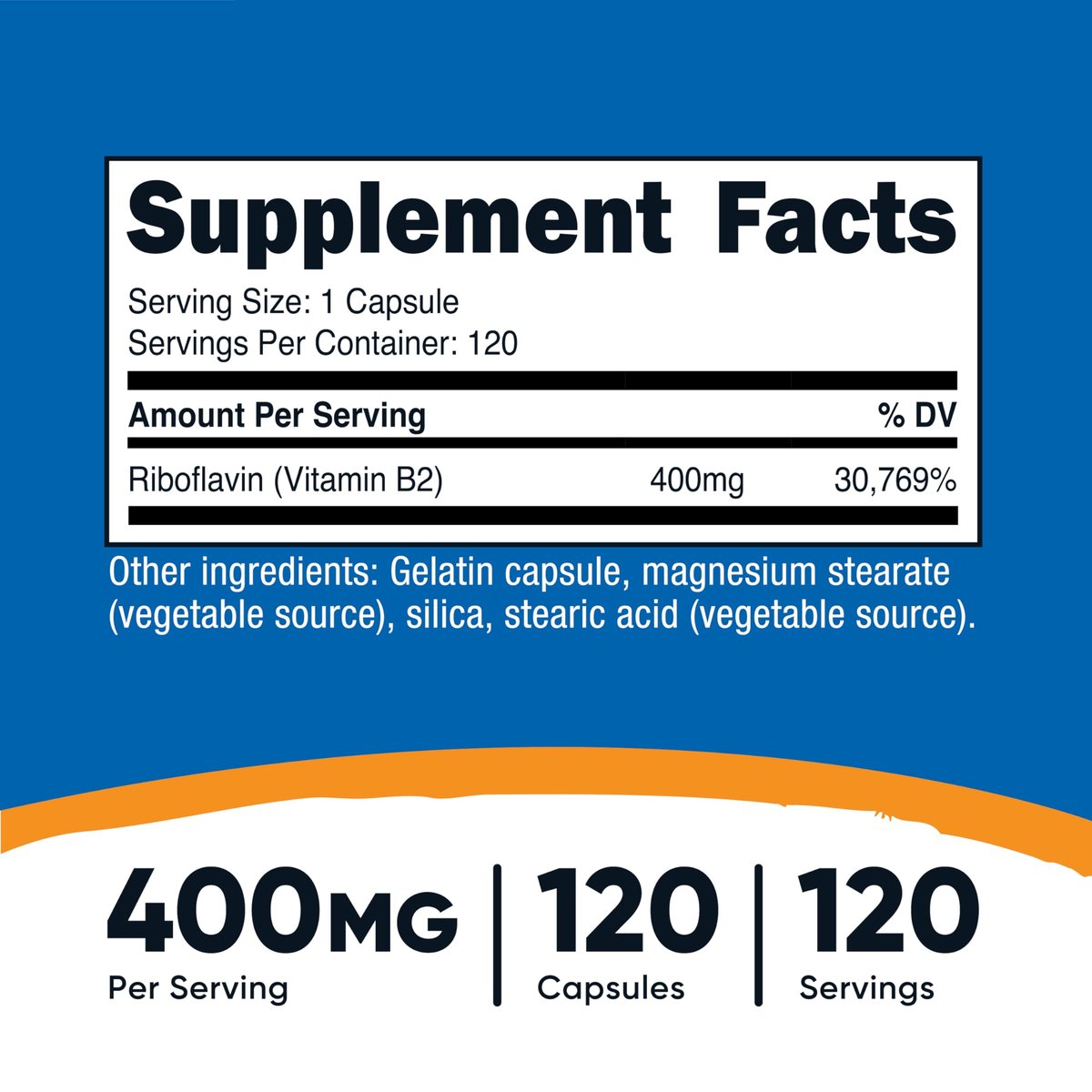 Nutricost Vitamin B2 (Riboflavin) 400mg, 120 Kapseln - Glutenfrei, Non-GMO