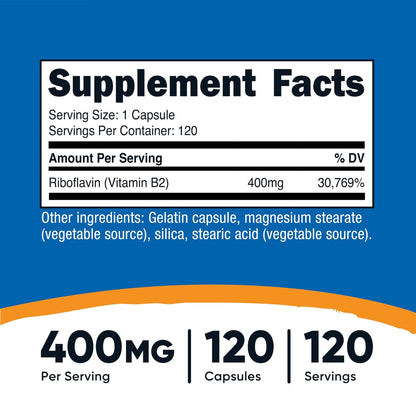 Nutricost Vitamin B2 (Riboflavin) 400mg, 120 Kapseln - Glutenfrei, Non-GMO