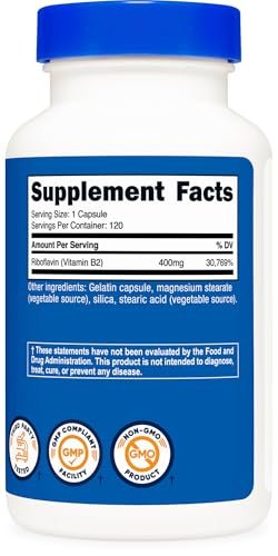 Nutricost Vitamin B2 (Riboflavin) 400mg, 120 Kapseln - Glutenfrei, Non-GMO