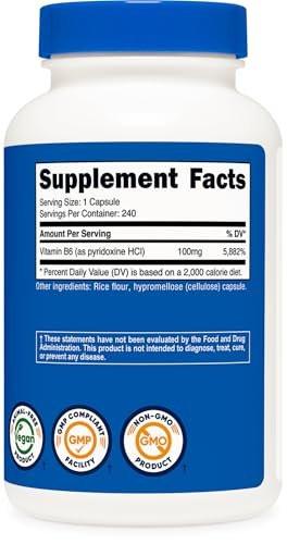 Nutricost Vitamin B6 (Pyridoxin HCl) 100mg, 240 Kapseln – Hochdosiertes B6-Präparat