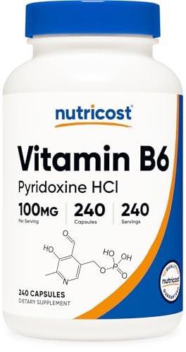 Nutricost Vitamin B6 (Pyridoxin HCl) 100mg, 240 Kapseln – Hochdosiertes B6-Präparat