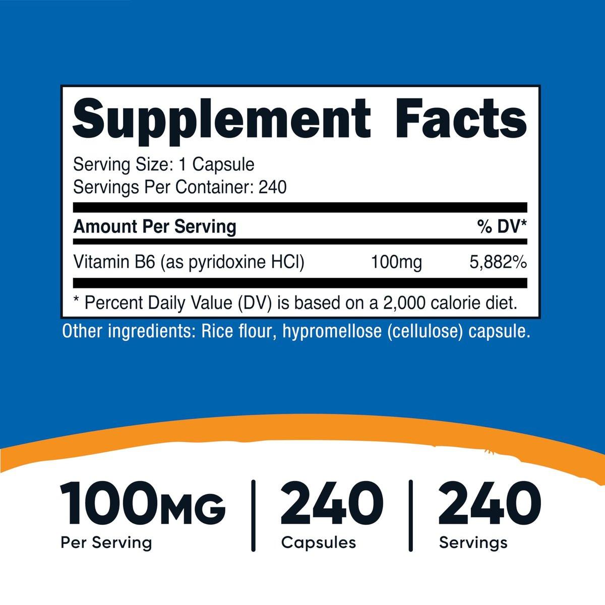 Nutricost Vitamin B6 (Pyridoxin HCl) 100mg, 240 Kapseln – Hochdosiertes B6-Präparat