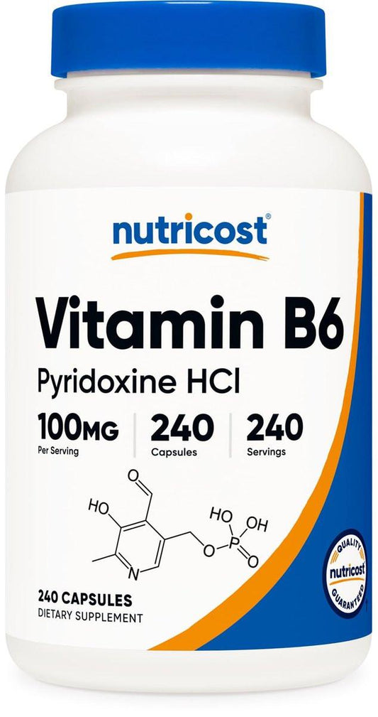 Nutricost Vitamin B6 (Pyridoxin HCl) 100mg, 240 Kapseln – Hochdosiertes B6-Präparat
