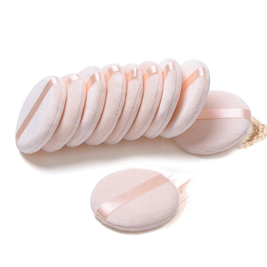10 Stück reine Baumwoll-Puderquaste, Make-up-Quaste für Puder Foundation, 3,15 Zoll Normalgröße mit Band, zum Verblenden von losem Puder, Mineralpuder, Körperpuder, nass-trocken Make-up-Werkzeug
