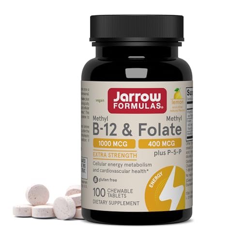 Jarrow Formulas Methyl B-12 & Methyl Folat – Bioaktive B-Vitamine für Energie, Gehirn & Stoffwechsel – 100 Kautabletten