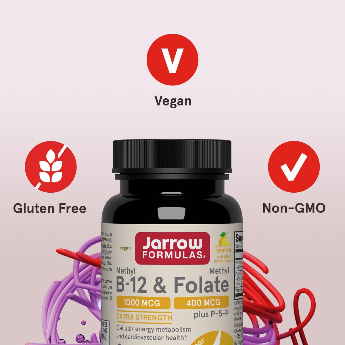 Jarrow Formulas Methyl B-12 & Methyl Folat – Bioaktive B-Vitamine für Energie, Gehirn & Stoffwechsel – 100 Kautabletten