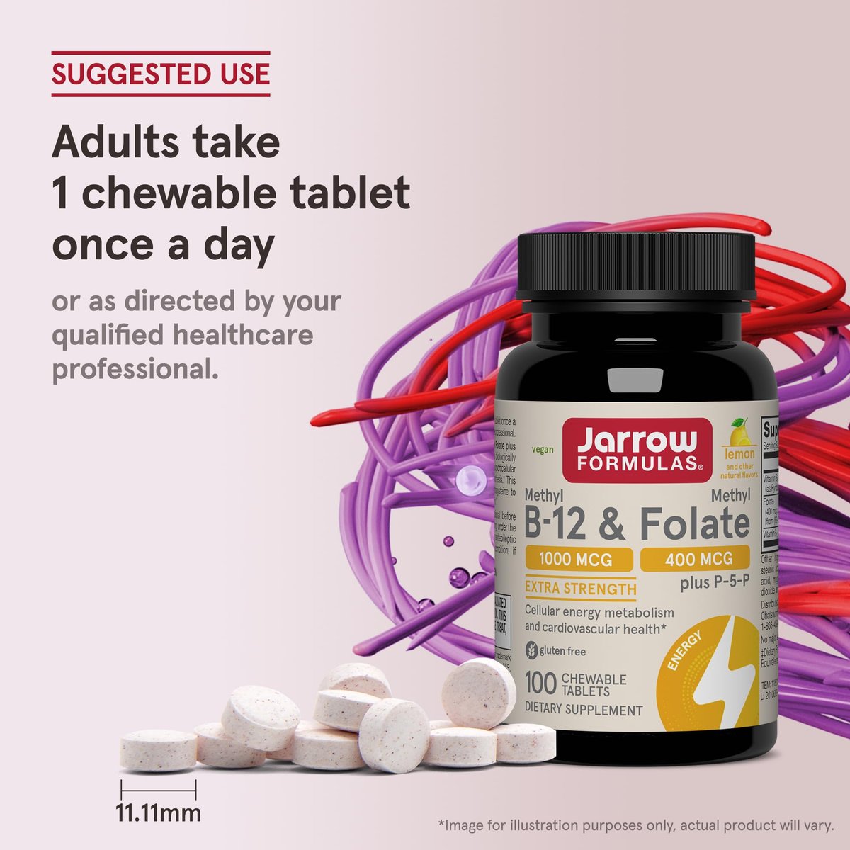 Jarrow Formulas Methyl B-12 & Methyl Folat – Bioaktive B-Vitamine für Energie, Gehirn & Stoffwechsel – 100 Kautabletten