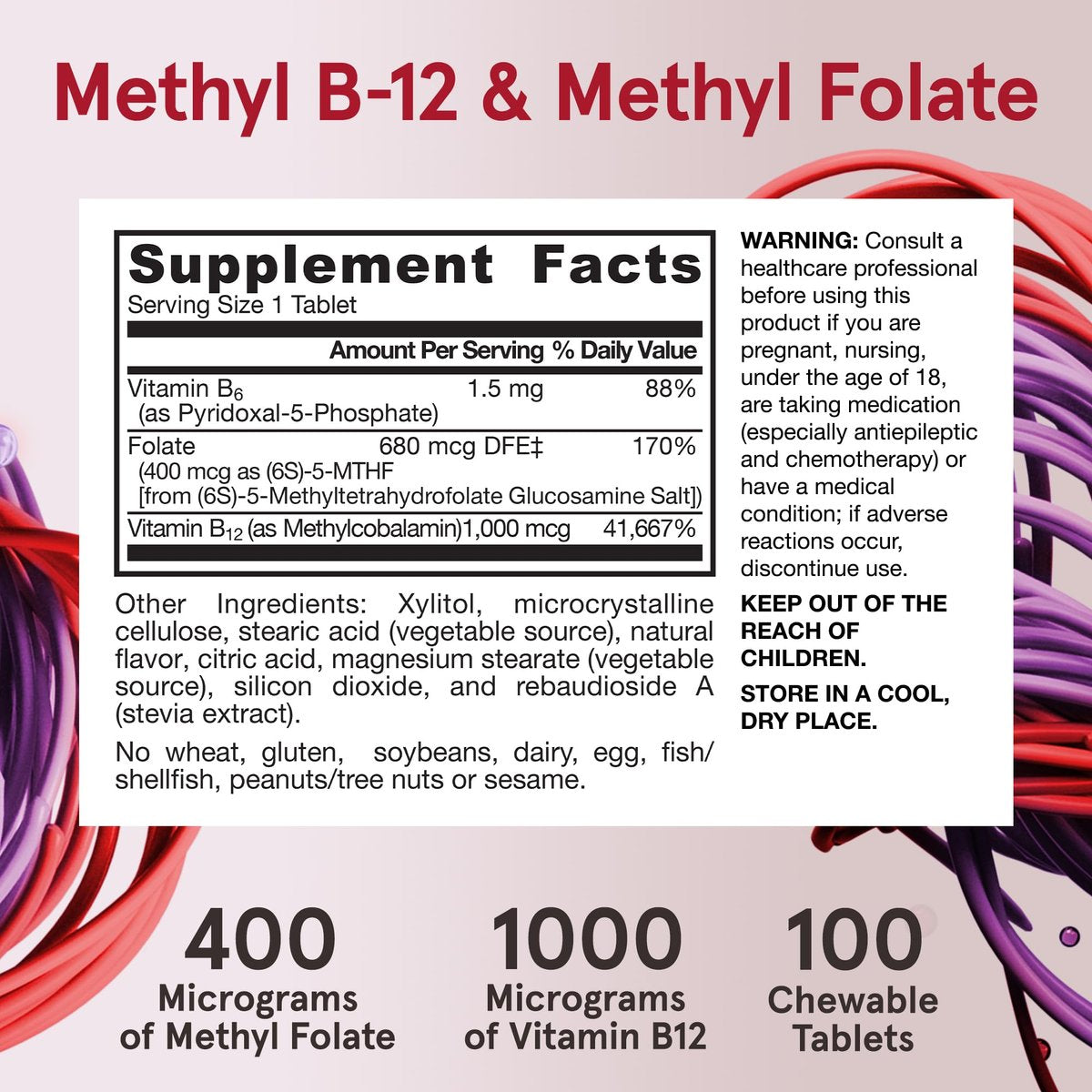 Jarrow Formulas Methyl B-12 & Methyl Folat – Bioaktive B-Vitamine für Energie, Gehirn & Stoffwechsel – 100 Kautabletten