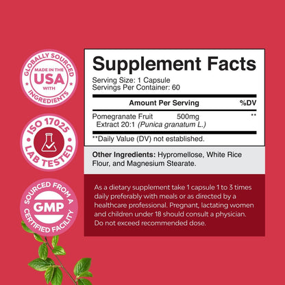 Fortgeschrittene Granatapfel-Extrakt Kapseln – starkes Antioxidans & gesunde Herzunterstützung – leicht zu schluckendes Granatapfel-Präparat – Superfood für Energie & Darmgesundheit – drittanbietergetestet – 60 Stück