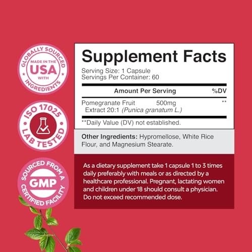 Fortgeschrittene Granatapfel-Extrakt Kapseln – starkes Antioxidans & gesunde Herzunterstützung – leicht zu schluckendes Granatapfel-Präparat – Superfood für Energie & Darmgesundheit – drittanbietergetestet – 60 Stück