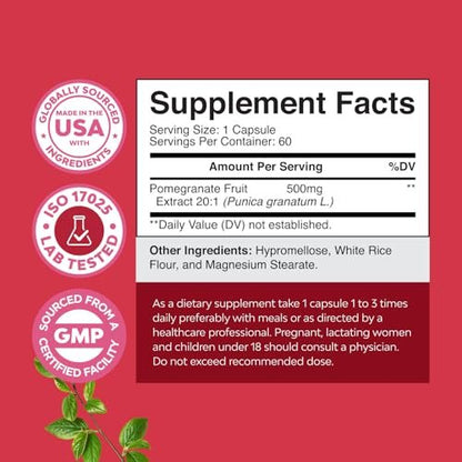 Fortgeschrittene Granatapfel-Extrakt Kapseln – starkes Antioxidans & gesunde Herzunterstützung – leicht zu schluckendes Granatapfel-Präparat – Superfood für Energie & Darmgesundheit – drittanbietergetestet – 60 Stück