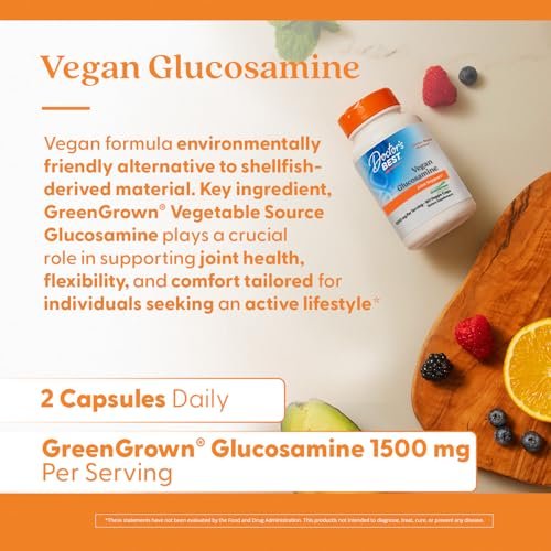 Doctor's Best Vegane Glucosamin Kapseln für Männer & Frauen - 1500 mg Glucosamin pro 2 Kapseln, Gelenkunterstützung, Glutenfrei, Nicht GVO, Vegetarisch/Vegan - 180 Stück