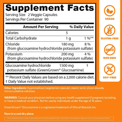Doctor's Best Vegane Glucosamin Kapseln für Männer & Frauen - 1500 mg Glucosamin pro 2 Kapseln, Gelenkunterstützung, Glutenfrei, Nicht GVO, Vegetarisch/Vegan - 180 Stück