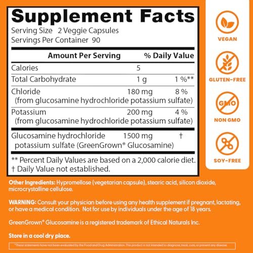 Doctor's Best Vegane Glucosamin Kapseln für Männer & Frauen - 1500 mg Glucosamin pro 2 Kapseln, Gelenkunterstützung, Glutenfrei, Nicht GVO, Vegetarisch/Vegan - 180 Stück