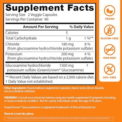 Doctor's Best Vegane Glucosamin Kapseln für Männer & Frauen - 1500 mg Glucosamin pro 2 Kapseln, Gelenkunterstützung, Glutenfrei, Nicht GVO, Vegetarisch/Vegan - 180 Stück