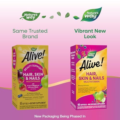 Nature's Way Alive! Haare, Haut und Nägel mit Kollagen 75 mg & Biotin 2500 μg – 60 Softgels