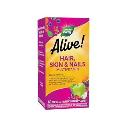 Nature's Way Alive! Haare, Haut und Nägel mit Kollagen 75 mg & Biotin 2500 μg – 60 Softgels
