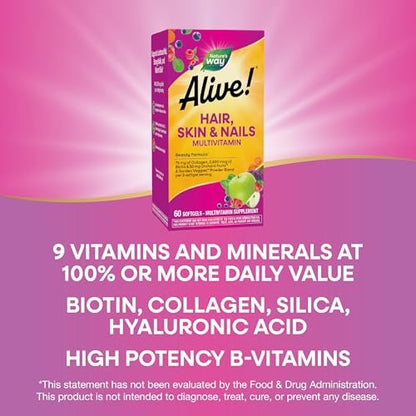 Nature's Way Alive! Haare, Haut und Nägel mit Kollagen 75 mg & Biotin 2500 μg – 60 Softgels