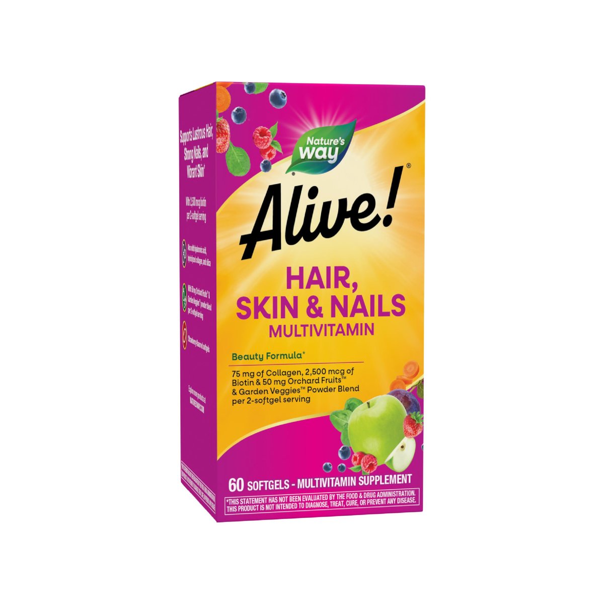 Nature's Way Alive! Haare, Haut und Nägel mit Kollagen 75 mg & Biotin 2500 μg – 60 Softgels