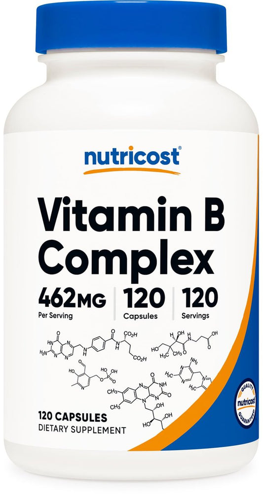 Nutricost Hochdosierter Vitamin B-Komplex 462mg, 120 Kapseln – mit Vitamin C – Energiekomplex