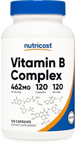 Nutricost Hochdosierter Vitamin B-Komplex 462mg, 120 Kapseln – mit Vitamin C – Energiekomplex